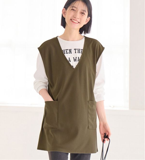 Viola e Viola（ヴィオラ エ ヴィオラ）の「なめらかポンチVネックポケット付きロングベスト（ベスト）」｜モカカーキ