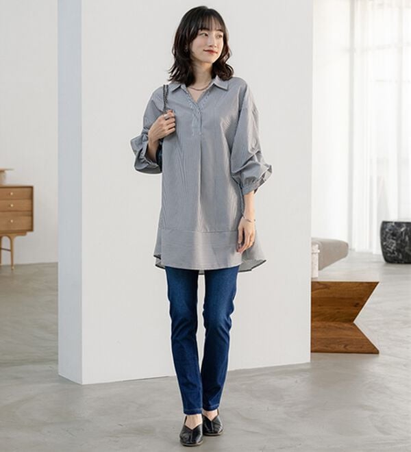 BELLUNA（ベルーナ）の「麻調素材袖タックデザインシャツチュニック（チュニック）」｜詳細画像