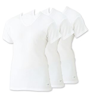 「【３枚組】＜クロコダイル＞脇に縫い目のない筒編綿１００％インナー（メンズ肌着・インナーウェア）」｜ホワイト3枚組 半袖V首