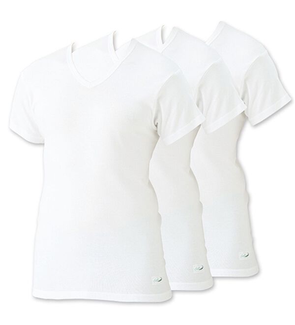 「【３枚組】＜クロコダイル＞脇に縫い目のない筒編綿１００％インナー（メンズ肌着・インナーウェア）」｜ホワイト3枚組 半袖V首