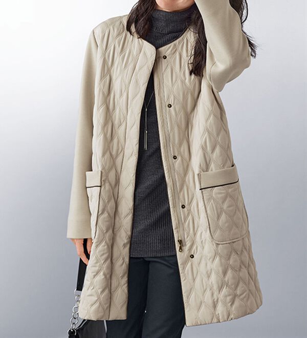 BELLUNA（ベルーナ）の「中わたキルティング切替ダンボール素材コート（ハーフコート）」｜詳細画像