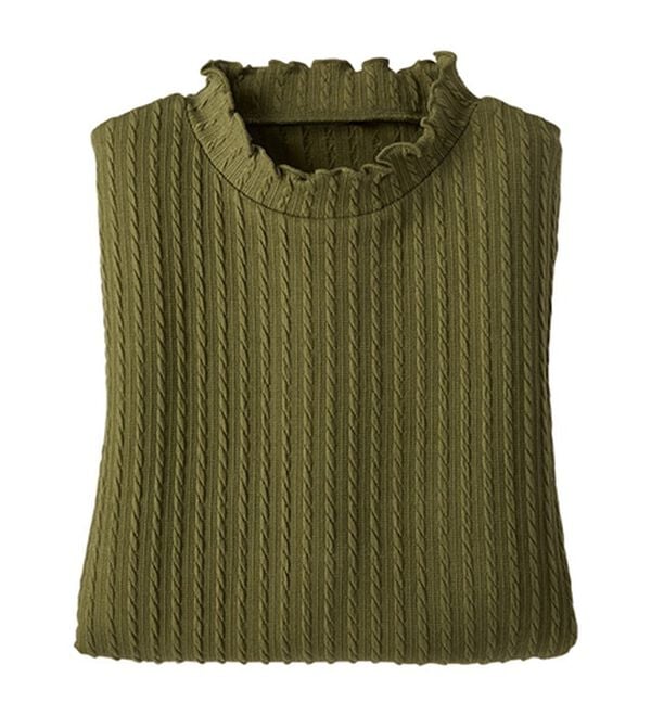 BELLUNA（ベルーナ）の「フリル衿ジャカードプルオーバー（カットソー）」｜カーキ