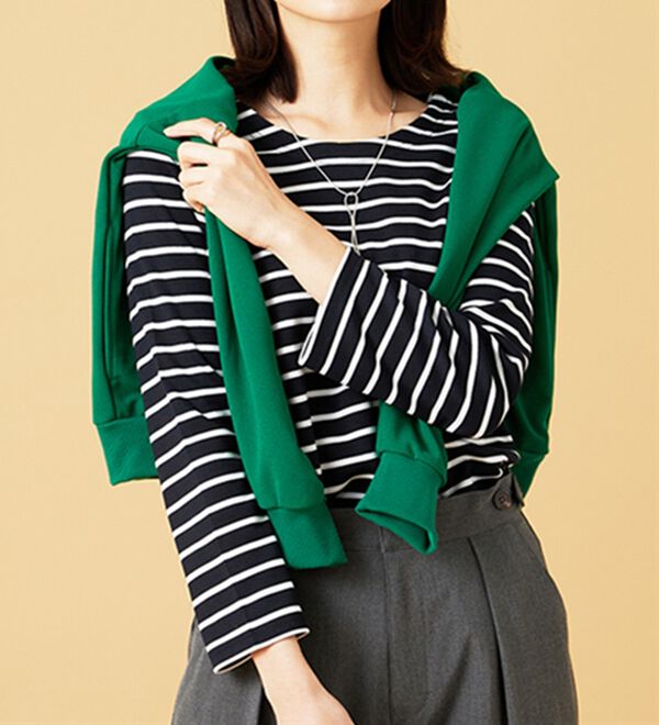 BELLUNA（ベルーナ）の「柔らかポンチ素材ボーダープルオーバー（カットソー）」｜詳細画像