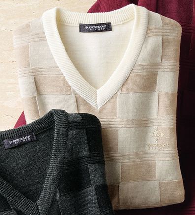 「＜ダンロップ・リファインド＞日本製ブロック柄Ｖセーター（メンズニット・セーター）」