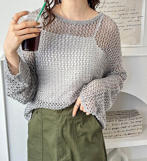 GeeRA（ジーラ）の「透かし編みメッシュニットプルオーバー（ニット・セーター）」｜詳細画像