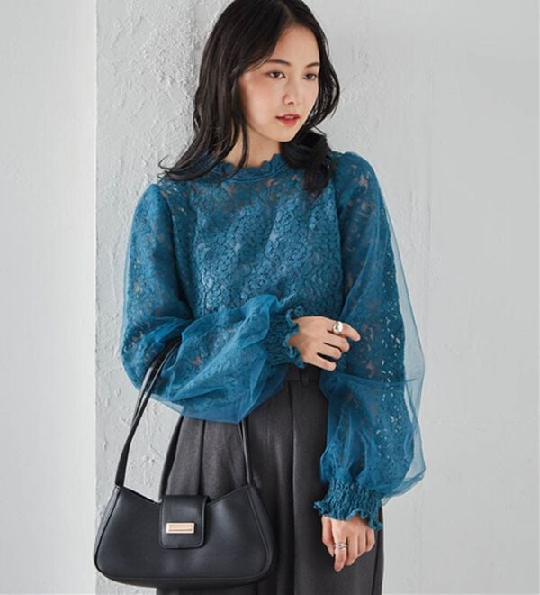 RANAN（ラナン）の「チュールドッキングフラワーレースキャンディースリーブブラウス（ブラウス）」｜詳細画像