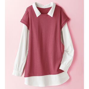 BELLUNA（ベルーナ）の「楽してお洒落シャツフェイクデザインチュニック（チュニック）」｜コーラル