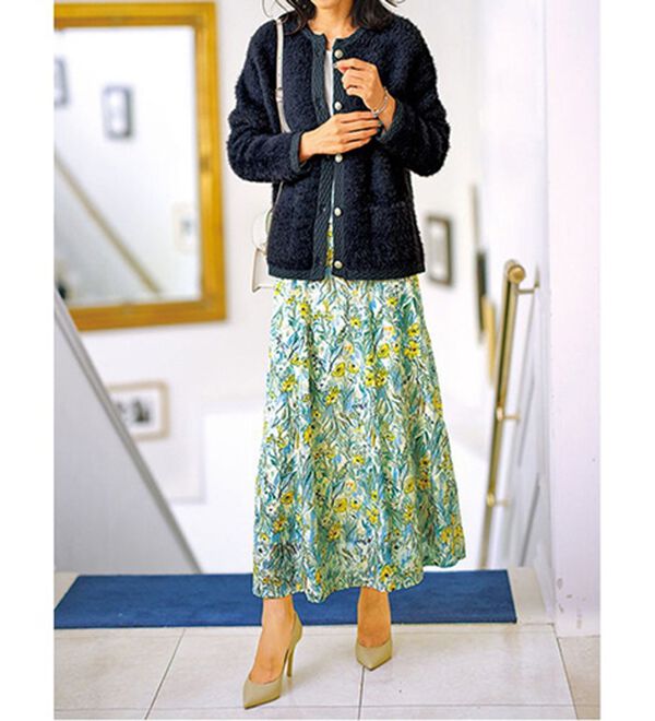 BELLUNA（ベルーナ）の「カットジャカード素材花柄プリントスカート（ロングスカート）」｜詳細画像