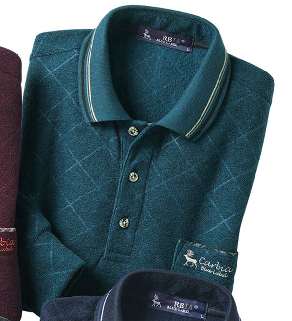 「毎日着たい柔らか素材の暖かポロ（メンズポロシャツ）」｜グリーン格子