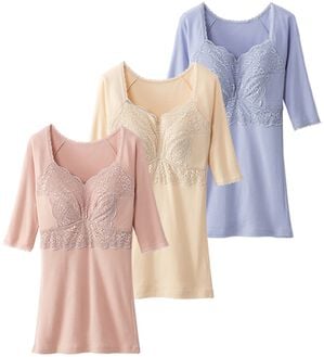 「【３色組】新・毎日活躍！綿のカップ付インナー（ブラトップ・カップ付きインナー）」｜5分袖