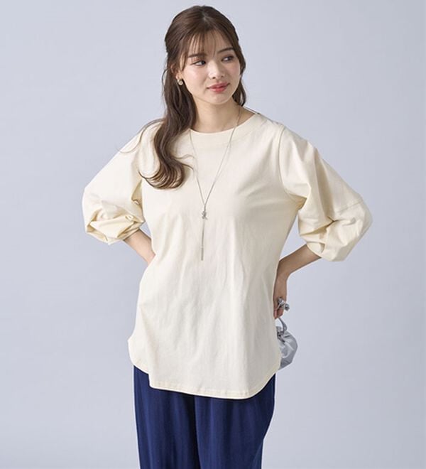 BELLUNA（ベルーナ）の「強撚綿１００％袖デザインプルオーバー（カットソー）」｜詳細画像