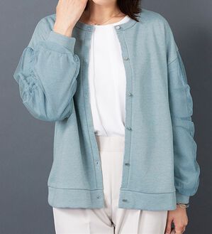 BELLUNA（ベルーナ）の「ラメ調袖チュールデザインカーディガン（その他カーディガン）」｜サックス