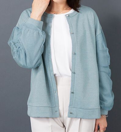 BELLUNA（ベルーナ）の「ラメ調袖チュールデザインカーディガン（その他カーディガン）」