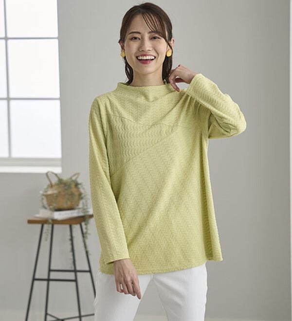 BELLUNA（ベルーナ）の「波柄ジャカード切替デザインプルオーバー（カットソー）」｜詳細画像