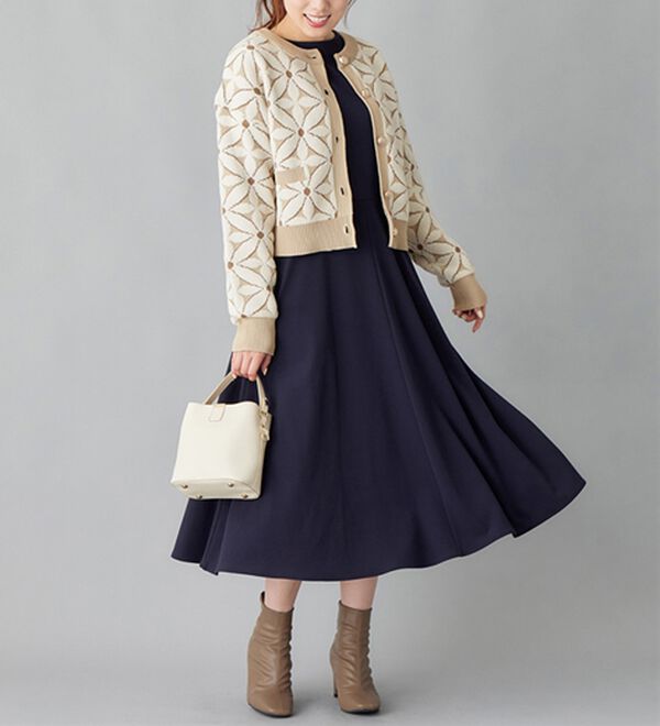 フラワー柄ジャカードニットカーディガン - ベルーナ【公式】