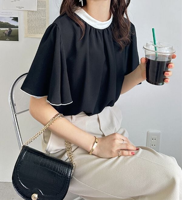 GeeRA（ジーラ）の「前後２ＷＡＹ配色フレアー袖ブラウス（ブラウス）」｜詳細画像