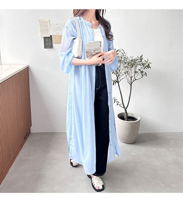 GeeRA（ジーラ）の「バンドカラーシアー楊柳シャツワンピ（シャツワンピース）」｜詳細画像