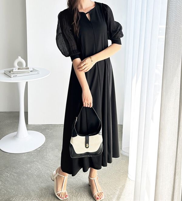 GeeRA（ジーラ）の「袖楊柳シアー美ラインワンピース（カットソーワンピース）」｜詳細画像