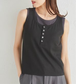 RANAN（ラナン）の「カップ付きレイヤードヘンリーネックタンクトップ（カットソー）」｜ブラック系
