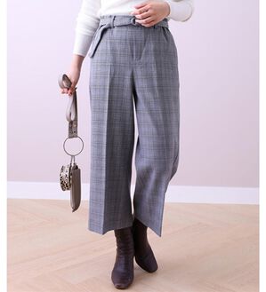 BELLUNA（ベルーナ）の「ストレッチ素材ベルト付ワイドパンツ（ワイドパンツ・ガウチョ）」｜グレンチェック