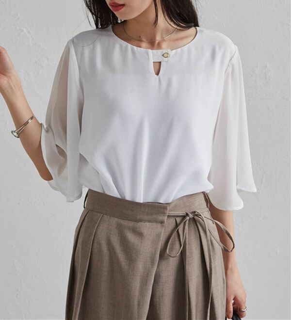 RANAN（ラナン）の「【ひんやり】フレアー袖シフォンブラウス（ブラウス）」｜詳細画像