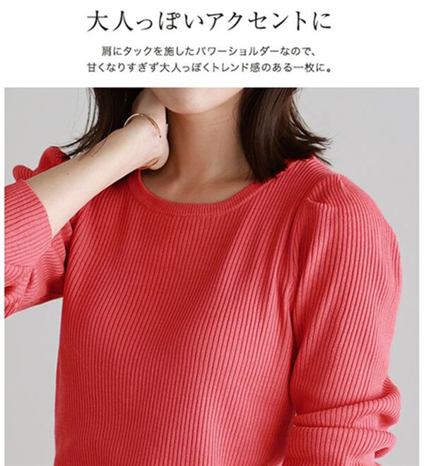 Pierrot（ピエロ）の「【選べるネック】パワーショルダーリブニット（ニット・セーター）」｜詳細画像