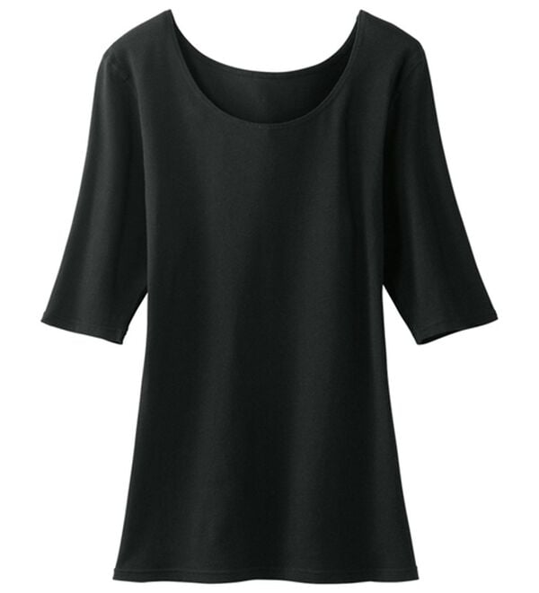 LAVIENNE（ラヴィエンヌ）の「スーッと猫背をケアするインナー５分袖（肌着・インナーウェア）」｜ブラック