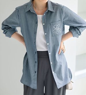 BELLUNA（ベルーナ）の「端境期にこれ一枚！万能シャツジャケット（シャツ）」｜ネイビーストライプ