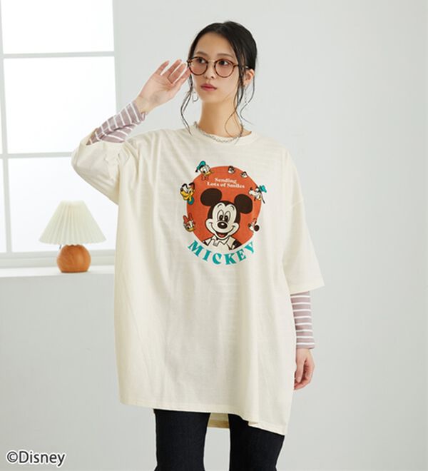 BELLUNA（ベルーナ）の「＜Ｄｉｓｎｅｙ＞【ミッキー】ビッグ7分袖プリントTシャツ（Tシャツ）」｜クリーム