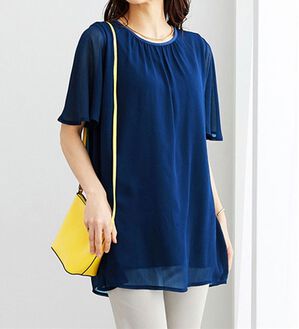 BELLUNA（ベルーナ）の「ふわり涼やか！楊柳シフォン重ねチュニック（チュニック）」｜ネイビー