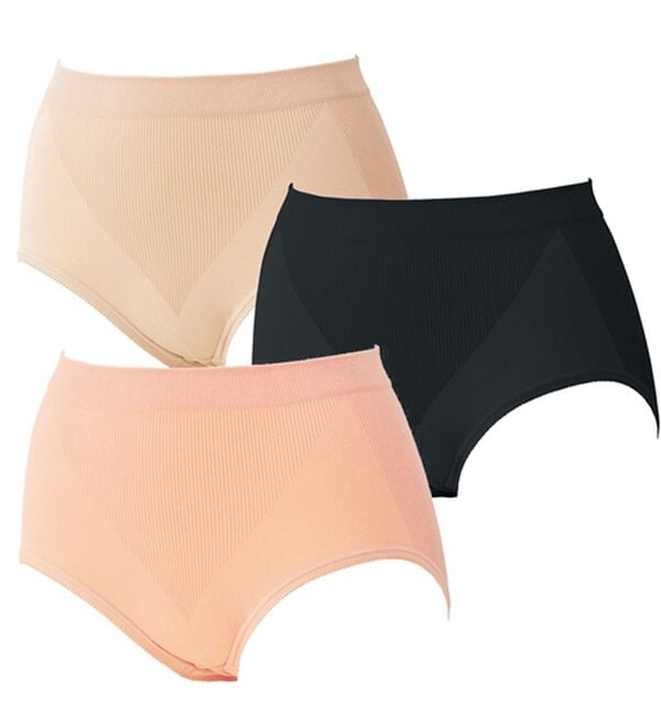 LAVIENNE（ラヴィエンヌ）の「綿混のびのびフィットミラクるショーツ（ショーツ）」｜3色組(ﾍﾞｰｼﾞｭ･ﾌﾞﾗｯｸ･ｵﾚﾝｼﾞ)