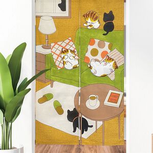 「猫のアップリケのれん（のれん・間仕切り・カフェカーテン）」｜1