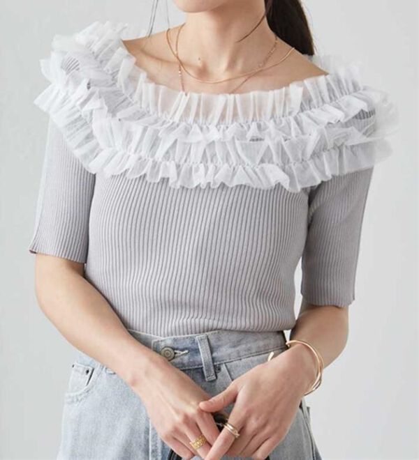 RANAN（ラナン）の「チュールフリルオフショルニット（ニット・セーター）」｜詳細画像