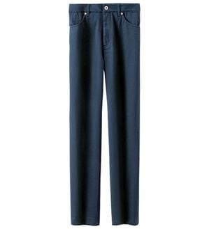 BELLUNA（ベルーナ）の「サラリ快適！蓄熱綿サテンストレッチカラーパンツ（フルレングスパンツ）」｜ネイビー