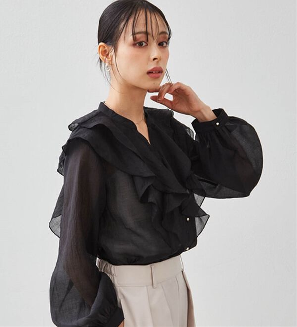 RANAN（ラナン）の「ラッフルフリルシアーキーネックブラウス（ブラウス）」｜詳細画像