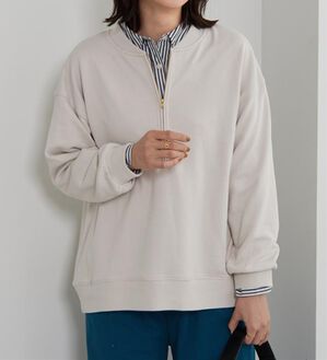 BELLUNA（ベルーナ）の「リブ使いハーフジップ裏毛プルオーバー（カットソー）」｜グレージュ