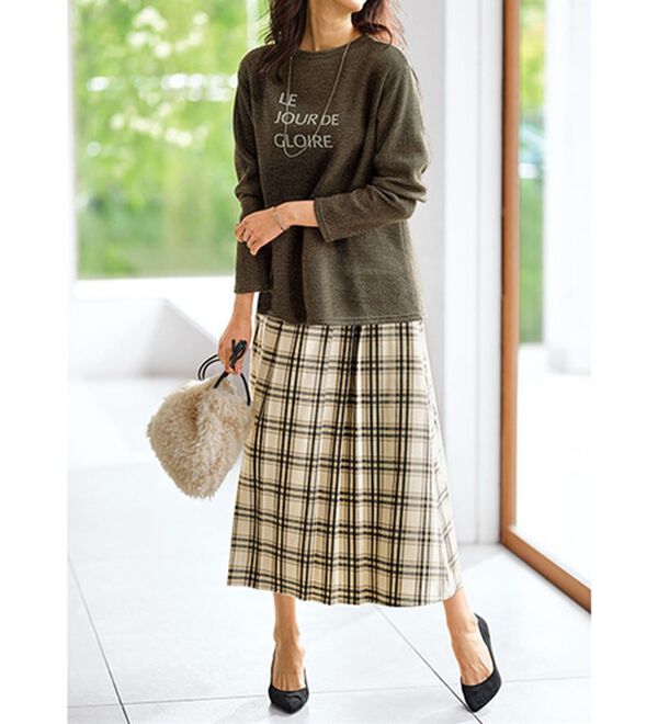 BELLUNA（ベルーナ）の「ウール調チェック柄タックデザインスカート（ロングスカート）」｜詳細画像