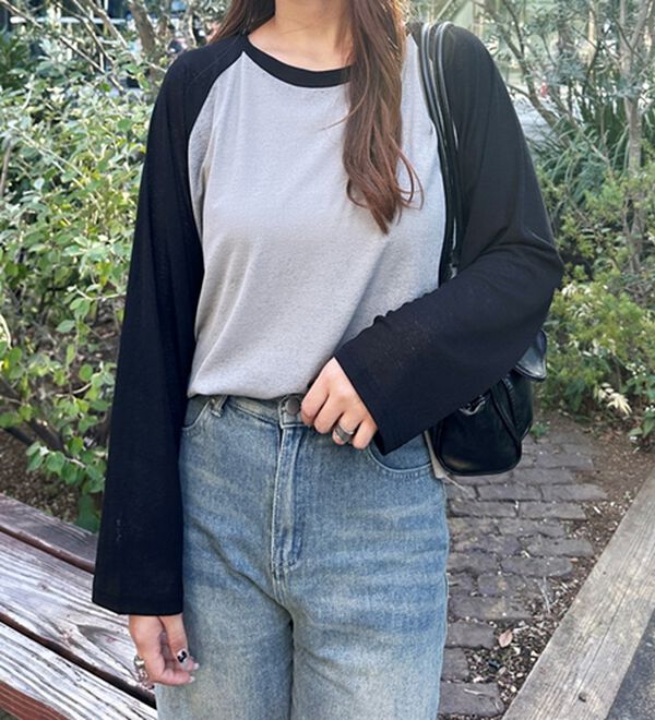 GeeRA（ジーラ）の「ラグラン切替配色スラブシアーカットソー（カットソー）」｜詳細画像