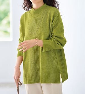 BELLUNA（ベルーナ）の「【快適Ｌａｂ．】洗える＆チクチクしにくい！ウール調ニットプルオーバー（ニット・セーター）」｜ライムグリーン
