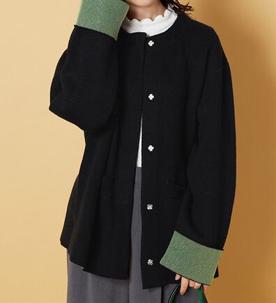 BELLUNA（ベルーナ）の「配色デザインふんわりニットジャケット（ハーフコート）」