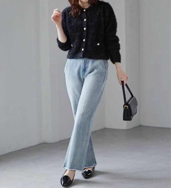 RANAN（ラナン）の「ゴールド調ボタンラメシャギーカーディガン（ニットカーディガン）」｜詳細画像