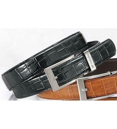 「＜ゴールデンベア＞牛革クロコ型押しコンフォートベルト（メンズベルト）」