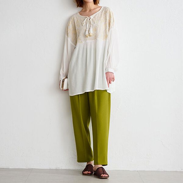 RANAN（ラナン）の「美脚カットジョーゼットタックパンツ（フルレングスパンツ）」｜詳細画像