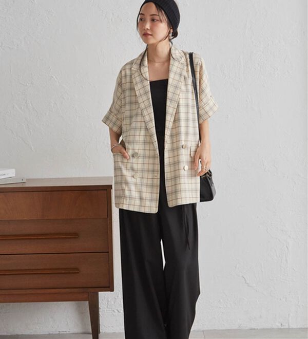 RANAN（ラナン）の「【新色追加】麻調ダブルボタンハーフスリーブジャケット（テーラードジャケット）」｜詳細画像