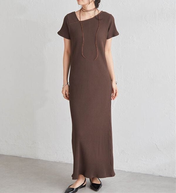 RANAN（ラナン）の「アシメネックハーフスリーブリブワンピース（その他ワンピース）」｜詳細画像