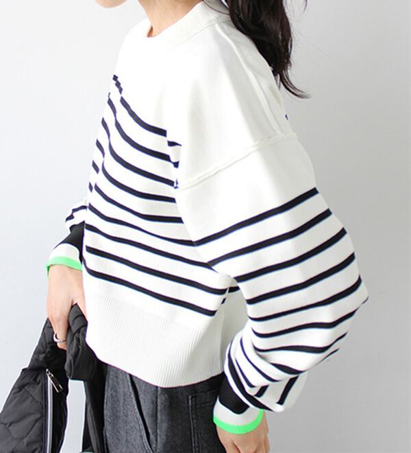 GeeRA（ジーラ）の「さらっと素材パネルボーダーショートニット（ニット・セーター）」｜詳細画像