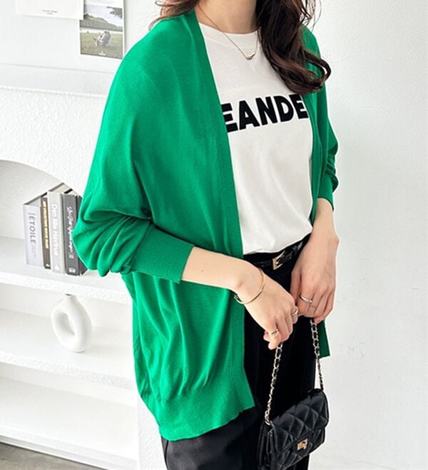 GeeRA（ジーラ）の「【冷房対策に】ひんやりUV対策！ドルマンカーディガン（ニットカーディガン）」｜ビビットグリーン