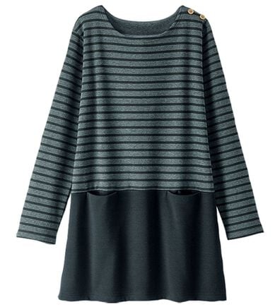BELLUNA（ベルーナ）の「裏ファー肩ボタン使いボーダーチュニック（チュニック）」