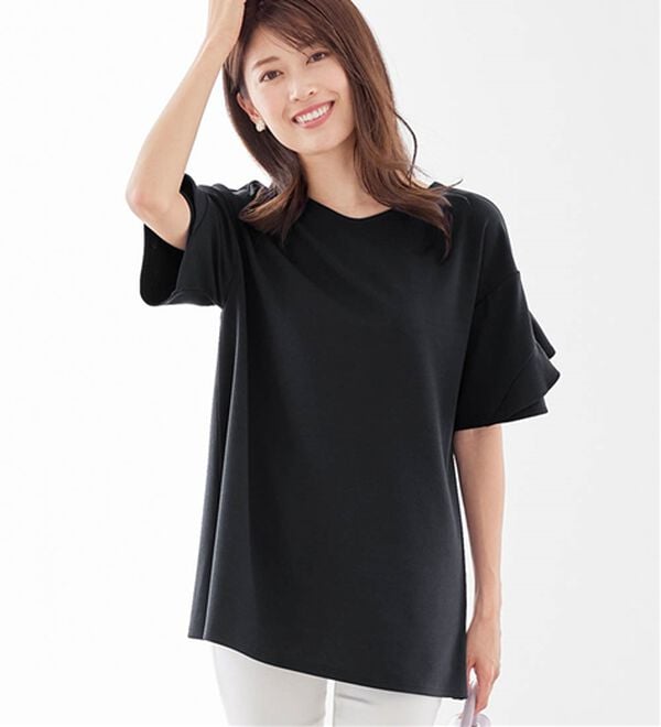 alotta（アロッタ）の「【４つの機能付】ひんやりフリル袖Ｔシャツチュニック（チュニック）」｜詳細画像