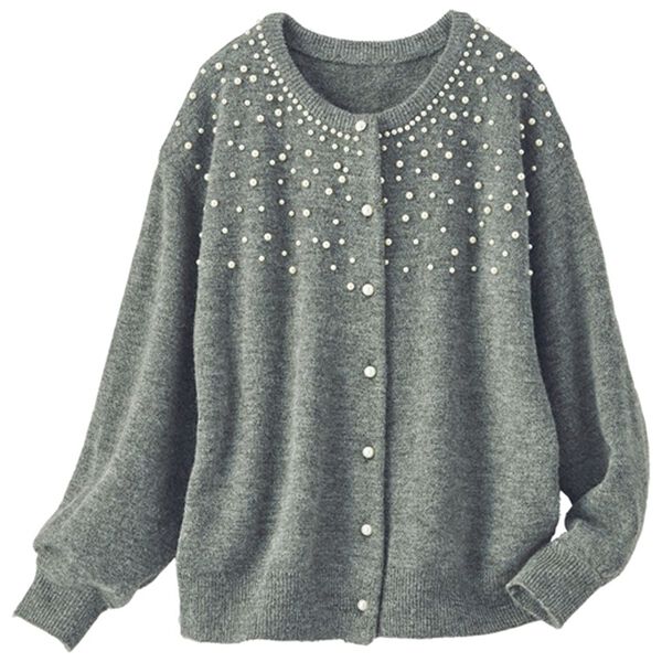 BELLUNA（ベルーナ）の「パールビーズ使いがかわいいニットカーディガン（ニットカーディガン）」｜詳細画像